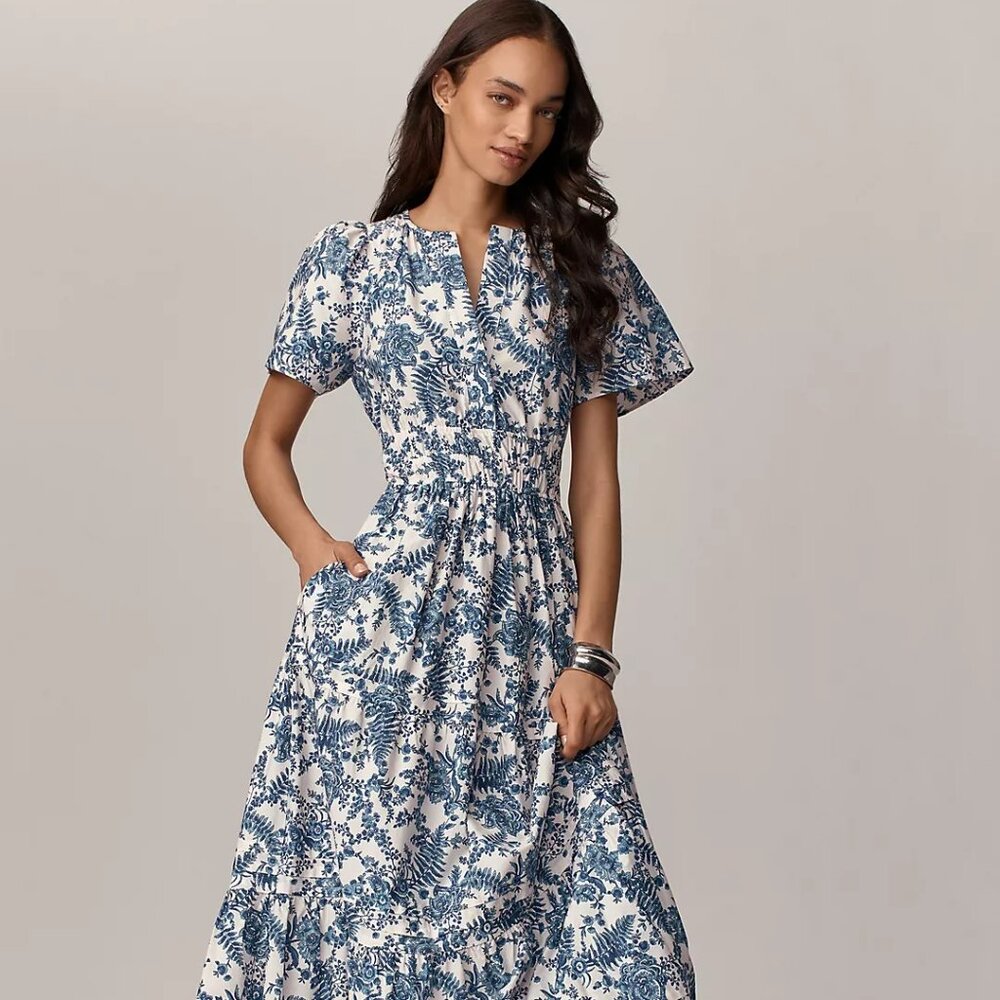Anthropologie Somerset Maxi- Blue and White Fern- Barely Worn- Size M